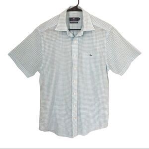 Vineyard Vines Men’s Aqua Blue/White Short Sleeve Button Down Shirt Size Small